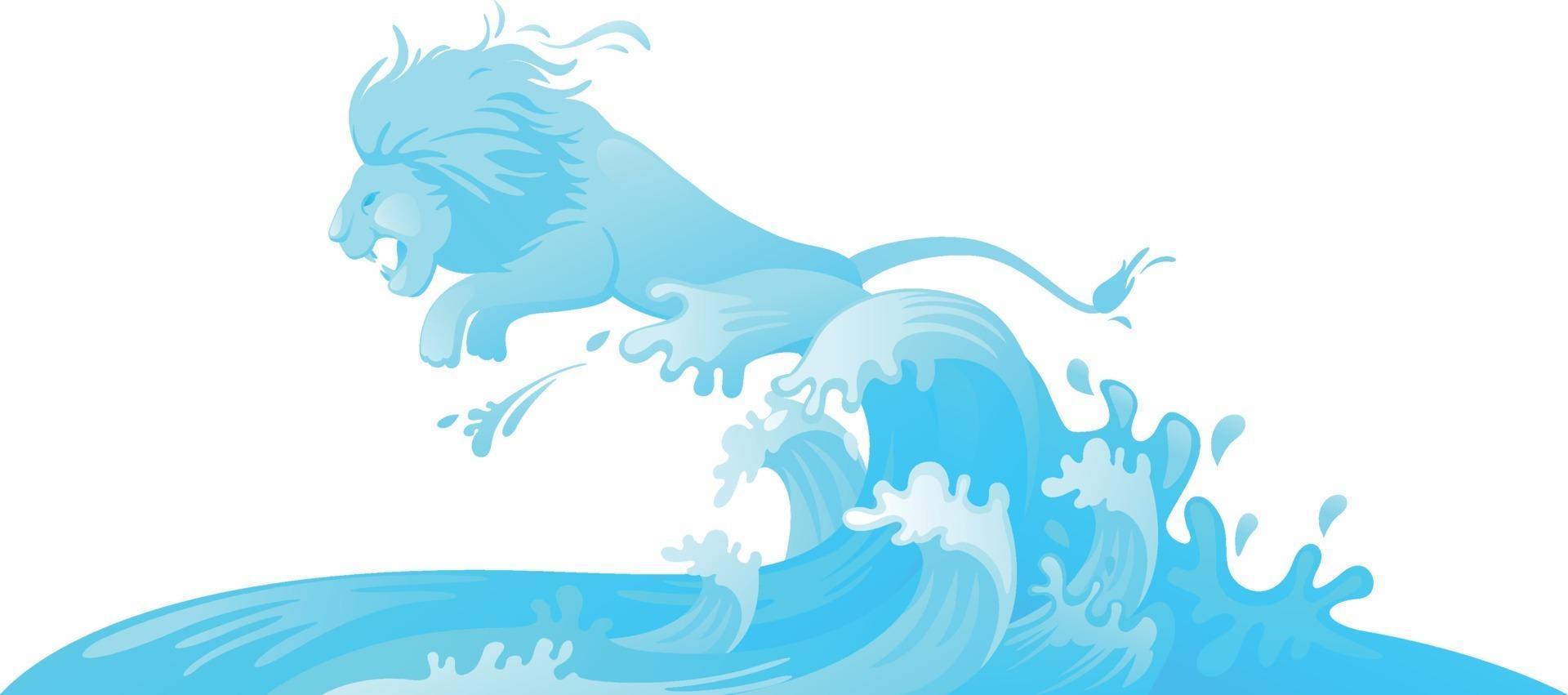 Jumping lion out of water vector