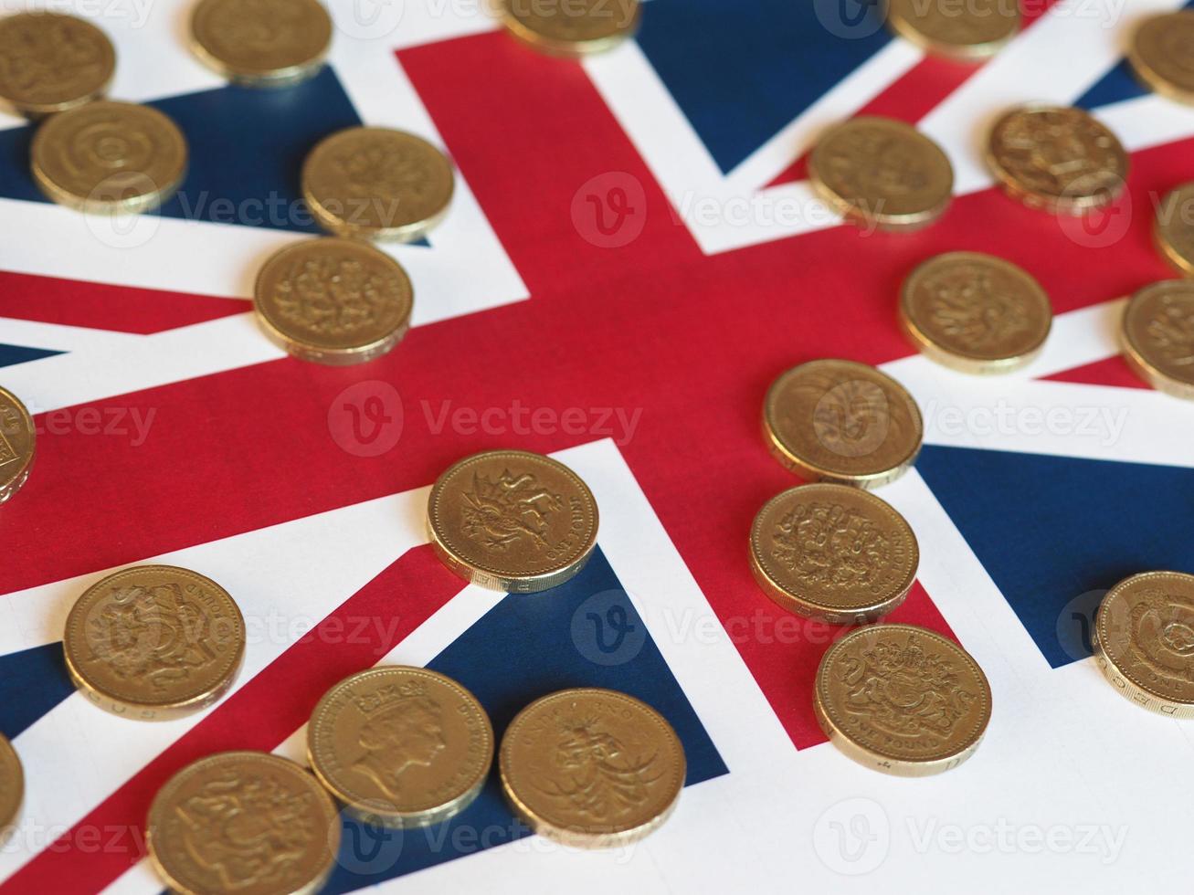 Pound coins, United Kingdom over flag photo