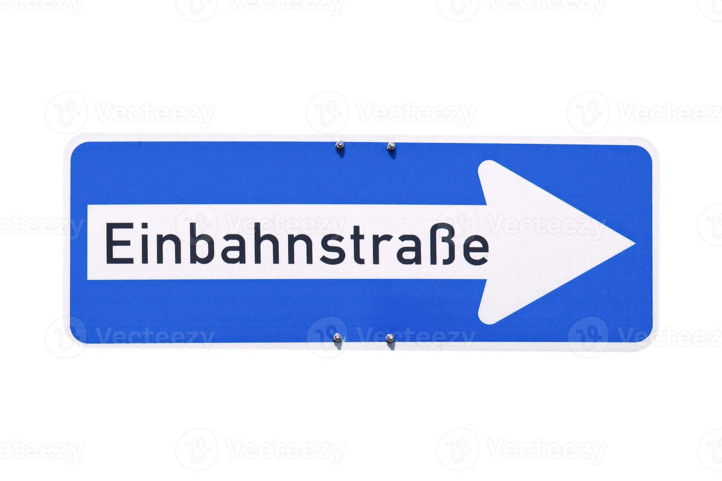 German sign isolated over white. Einbahnstrasse One Way street photo