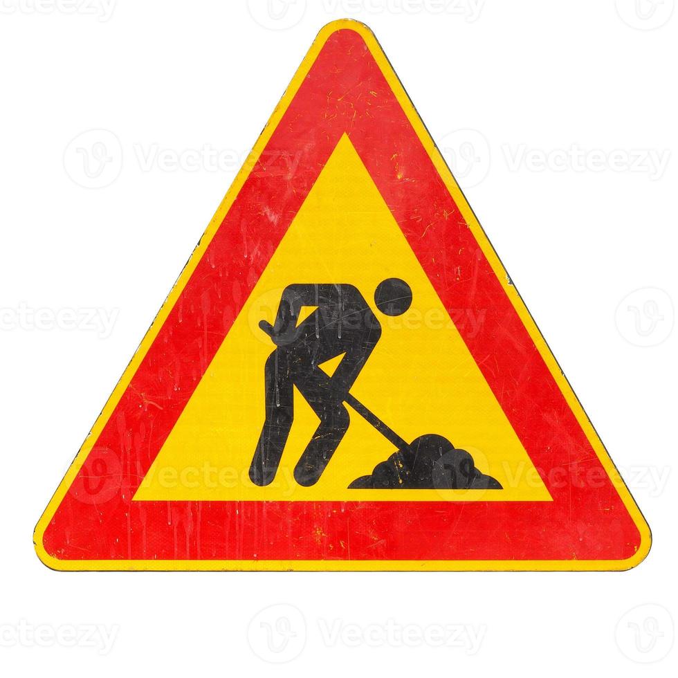 Road works sign isolated photo