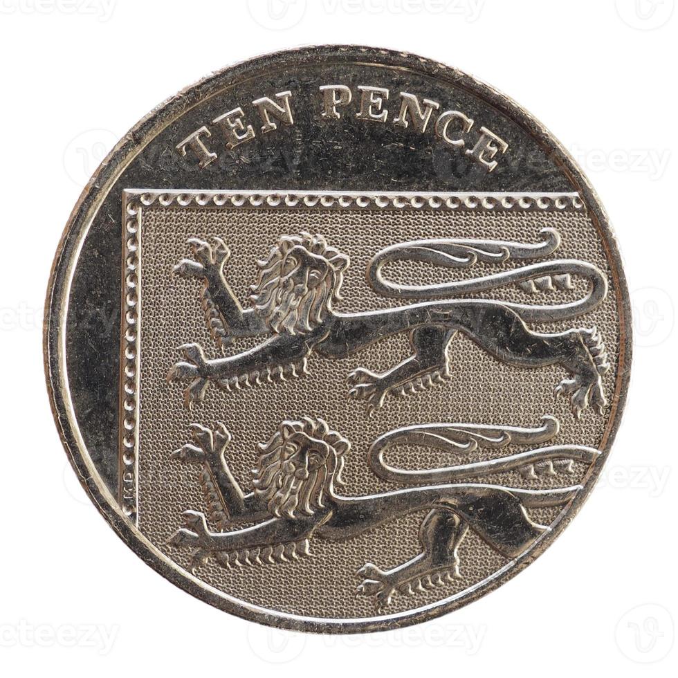 Moneda de 10 peniques, Reino Unido aislado sobre blanco foto