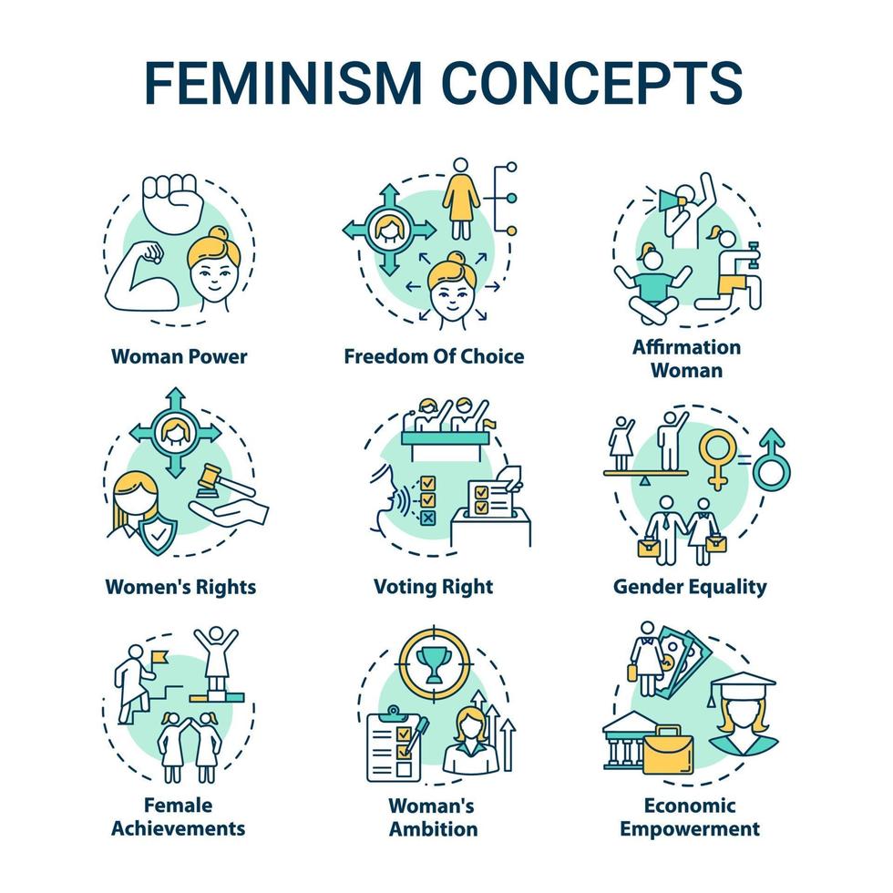 Feminism concept icons set vector