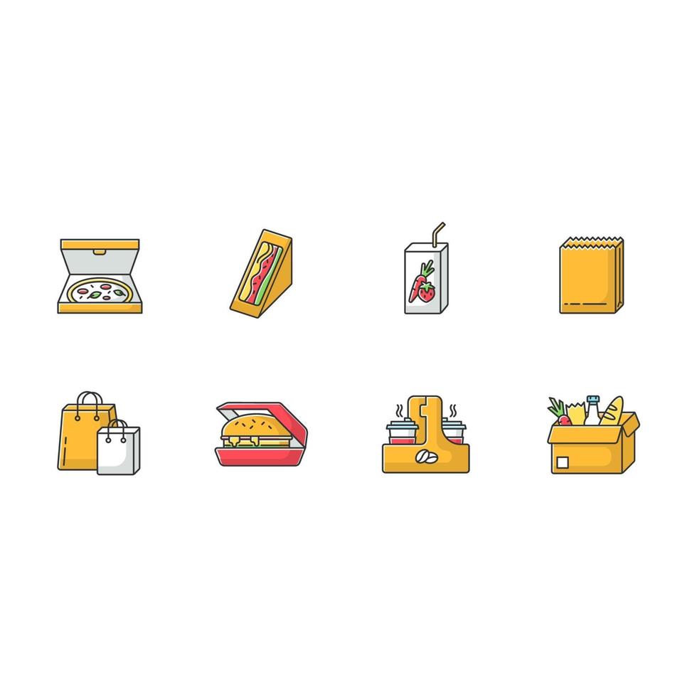 comida para llevar, rgb, color, iconos, conjunto vector