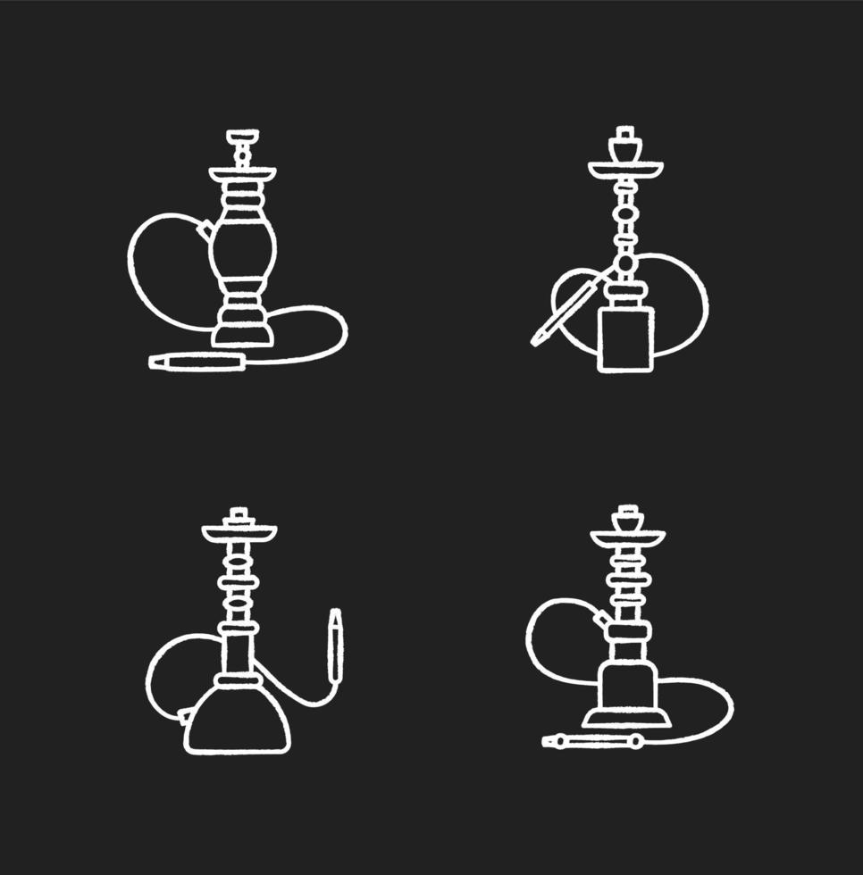 Hookah chalk white icons set on black background vector
