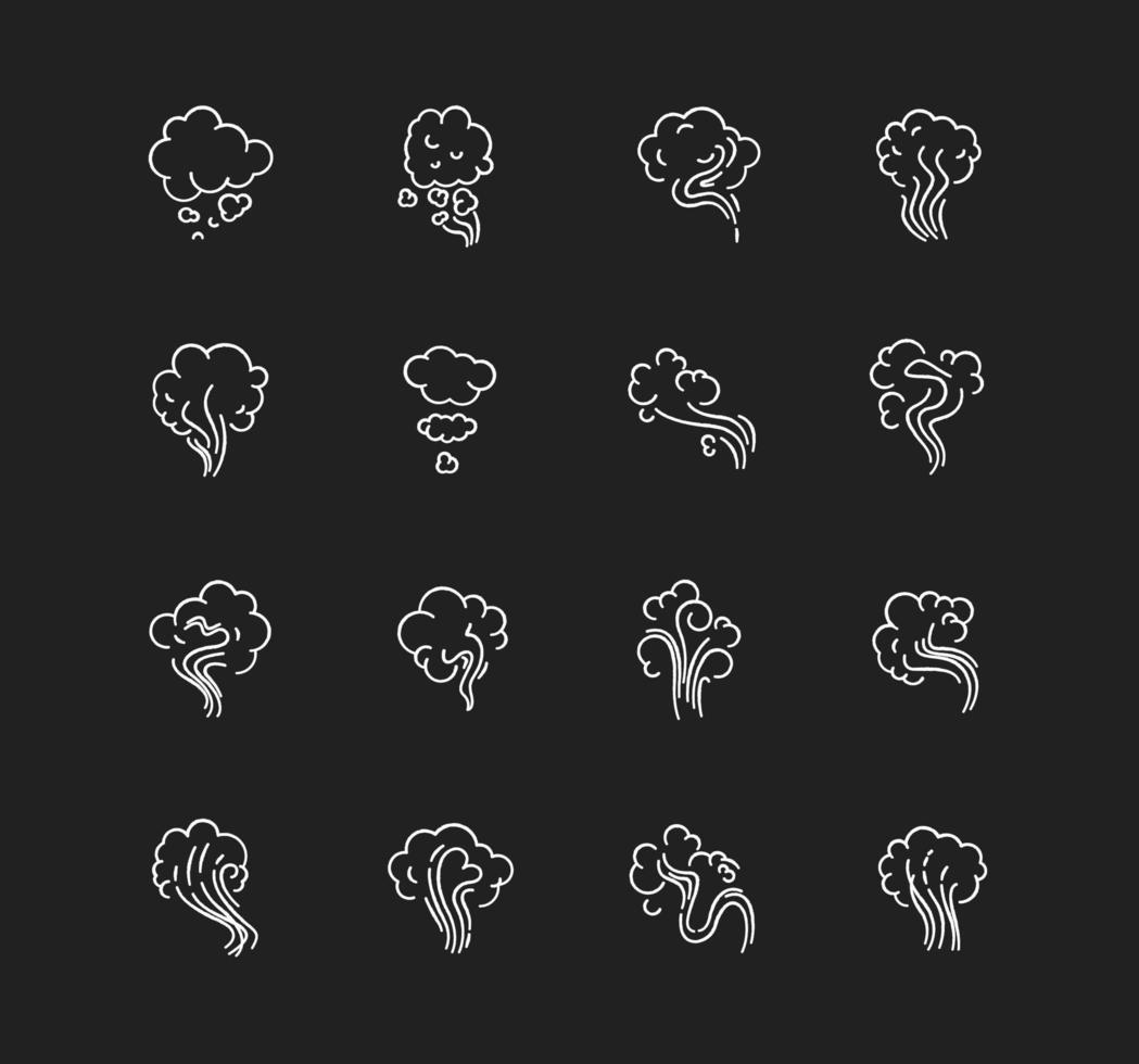 Odor chalk white icons set on black background vector