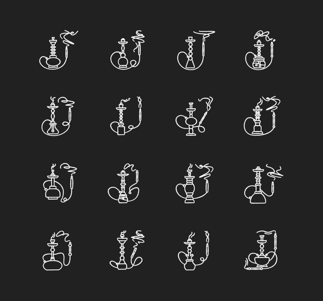 Hookah with odor chalk white icons set on black background vector