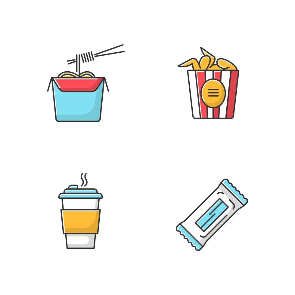 comida para llevar, rgb, color, iconos, conjunto vector