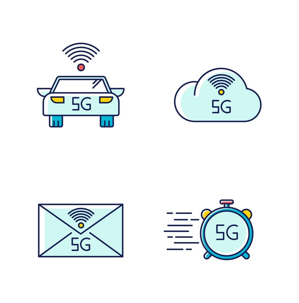 5G wireless technology RGB color icons set vector