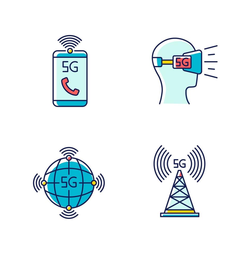 5G wireless technology RGB color icons set vector