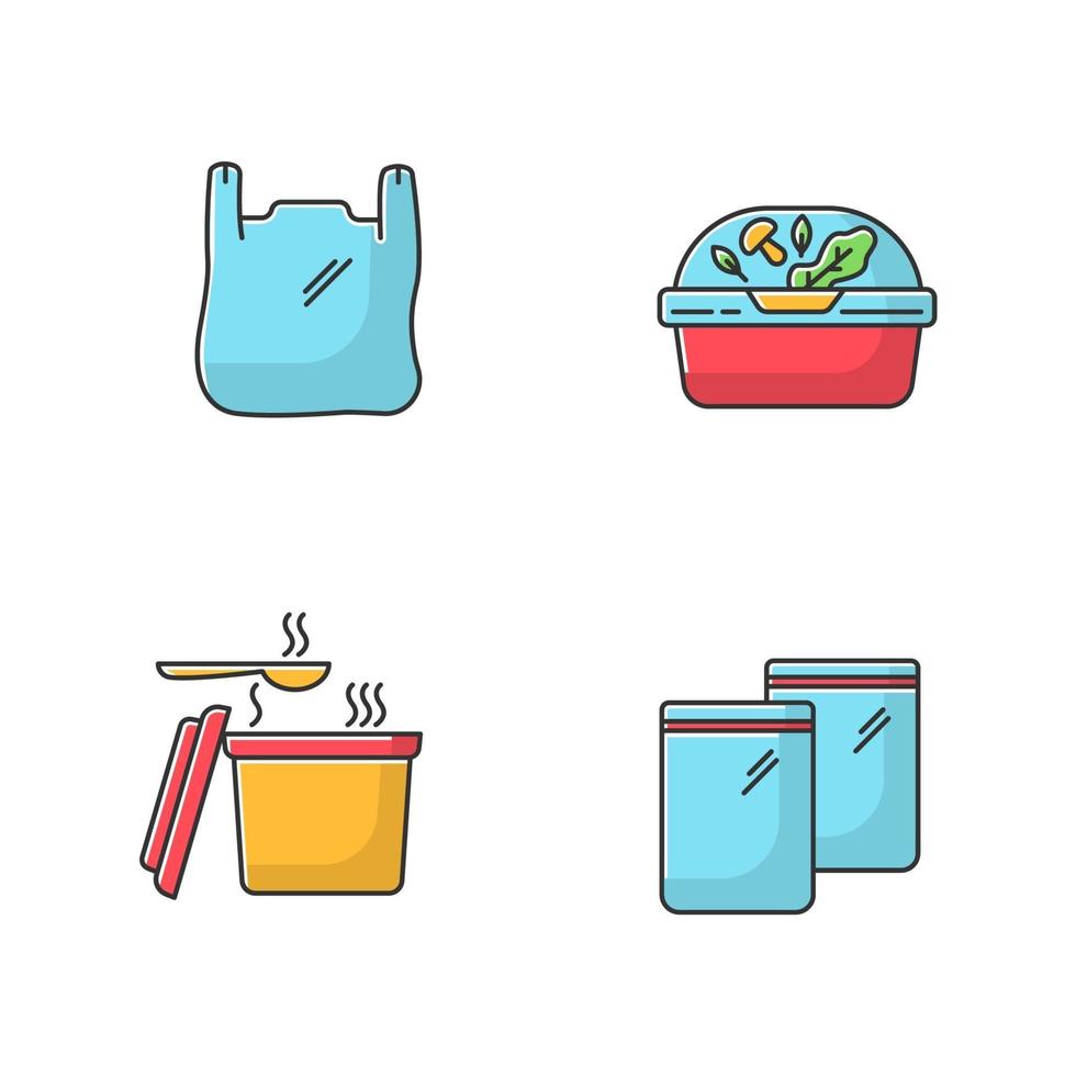 paquetes de comida para llevar rgb conjunto de iconos de color vector