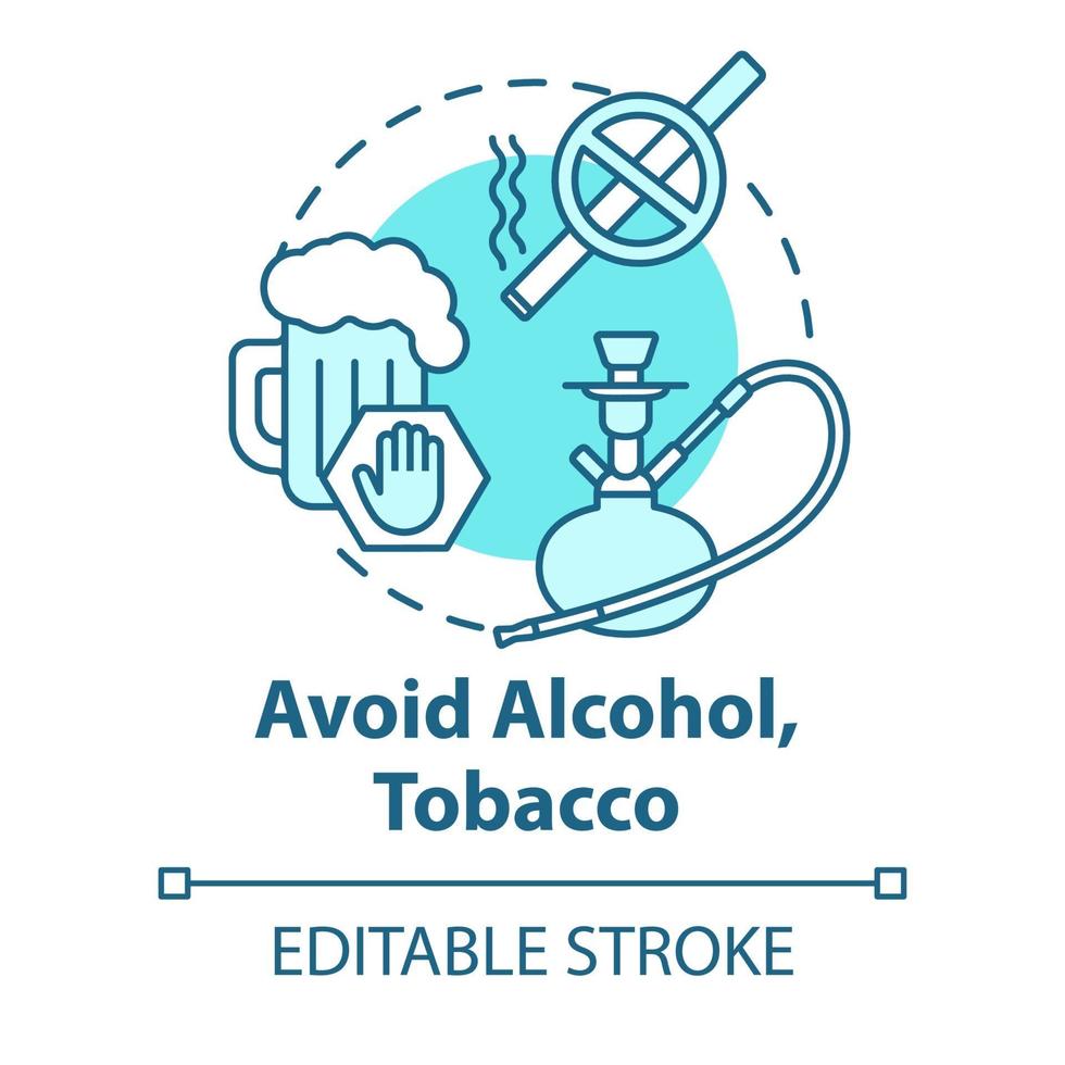 Evite el icono del concepto de alcohol y tabaco vector