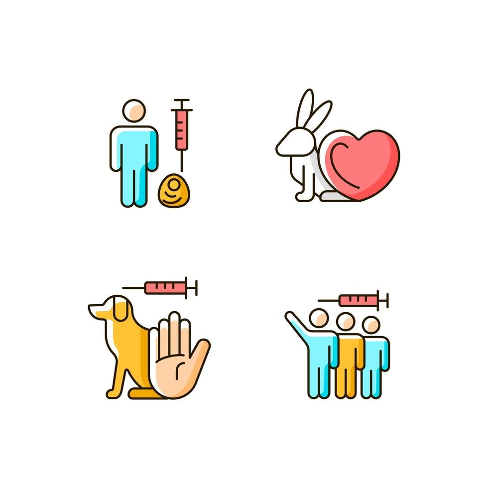 No animal experiments RGB color icons set vector