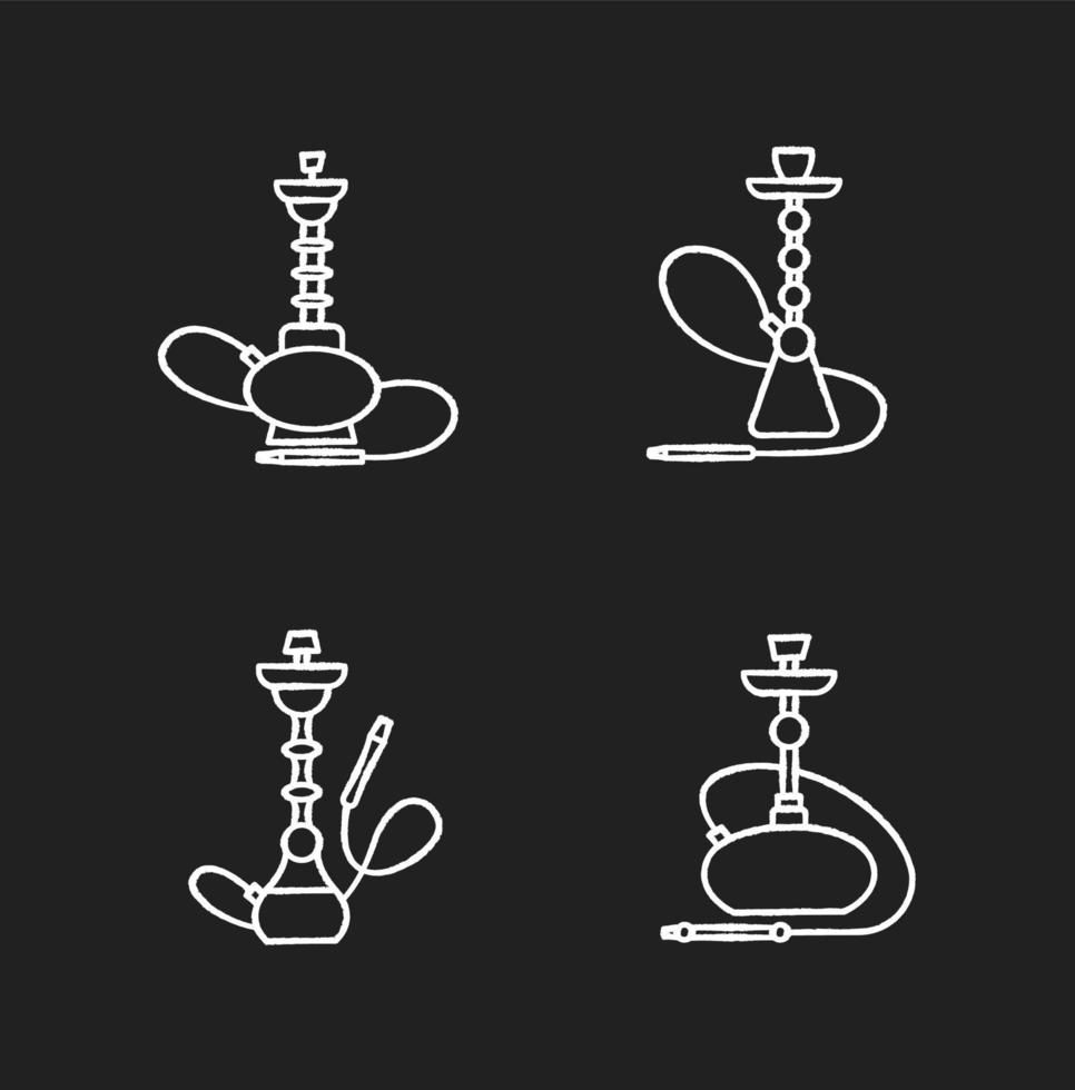 Hookah chalk white icons set on black background vector