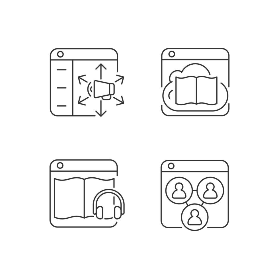Launching online services linear icons set vector