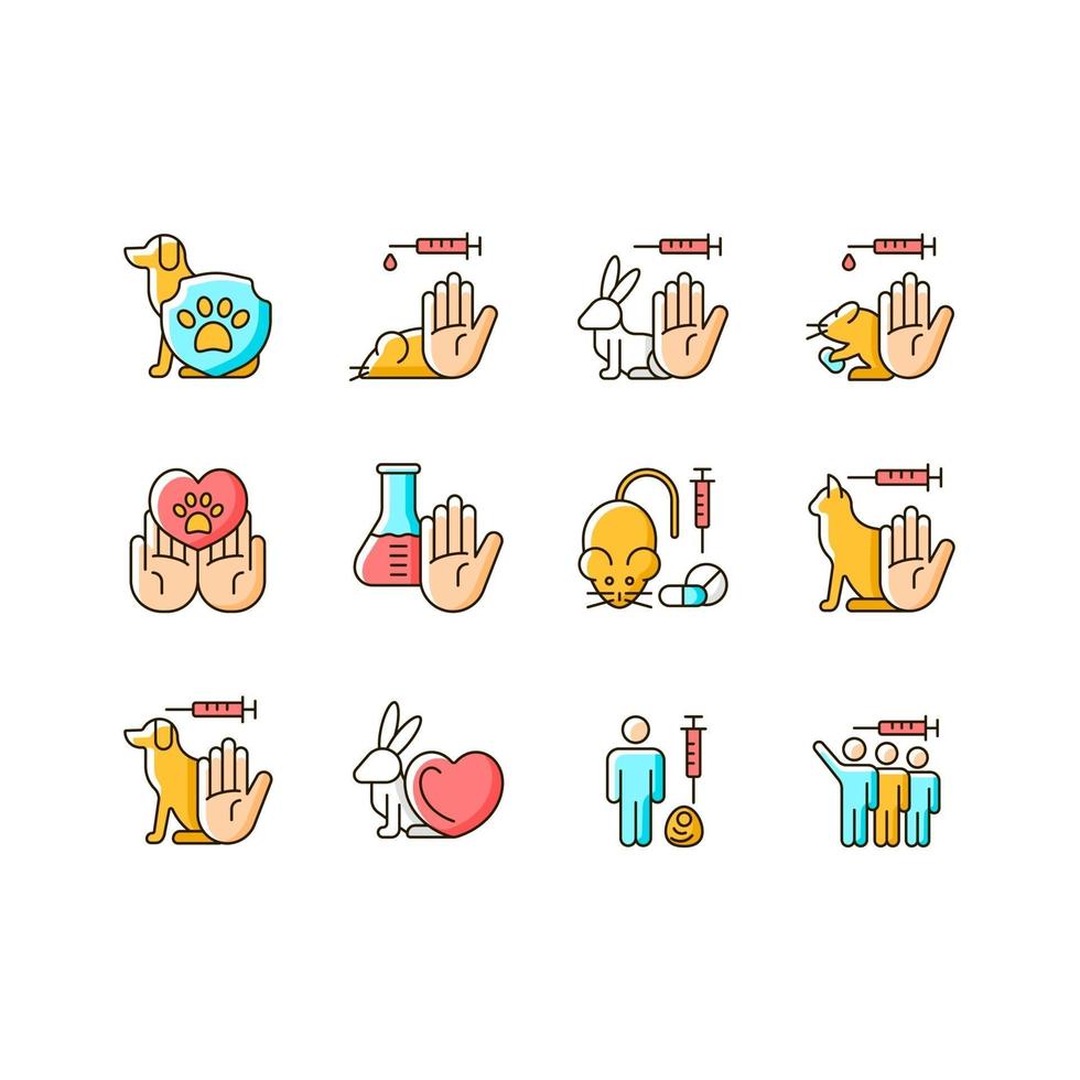 No animal testing RGB color icons set vector
