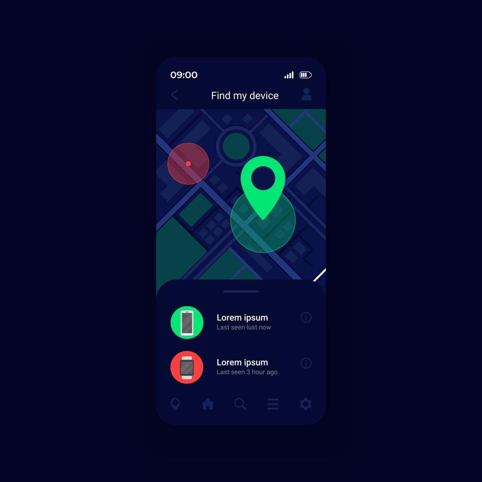 Tracking stolen phone smartphone interface vector template