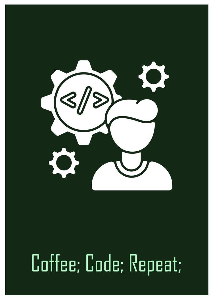 Computer programmer routine greeting card with glyph icon element vector