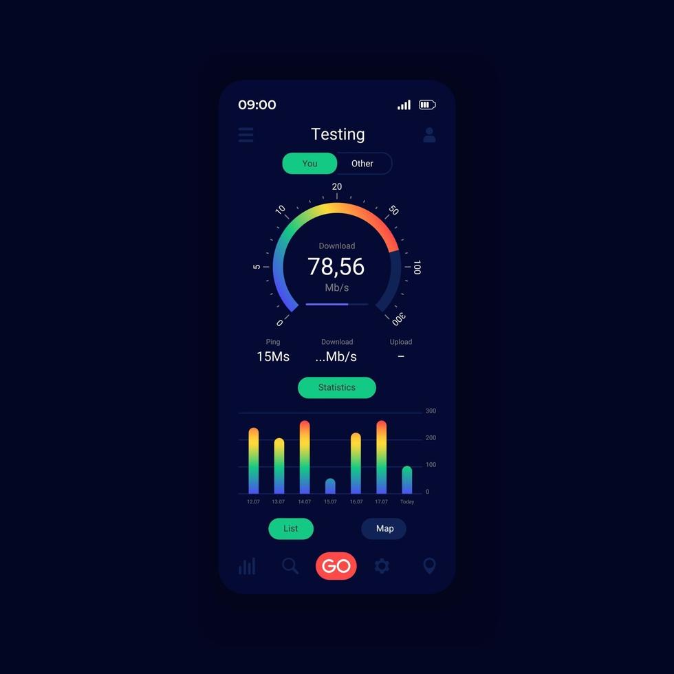 Check up network speed smartphone interface vector template