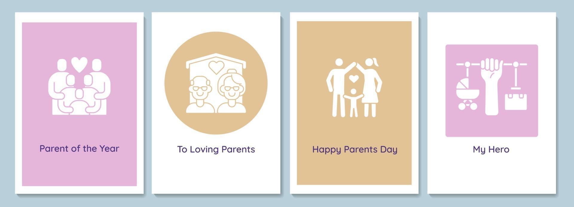 Wishing happy parents day greeting cards with glyph icon element set vector