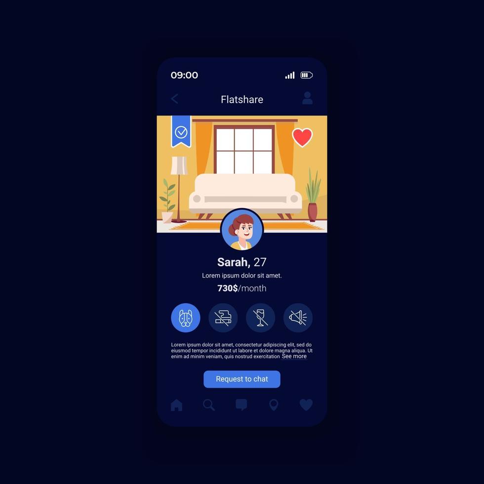 plantilla de vector de interfaz de teléfono inteligente de aplicación de piso compartido