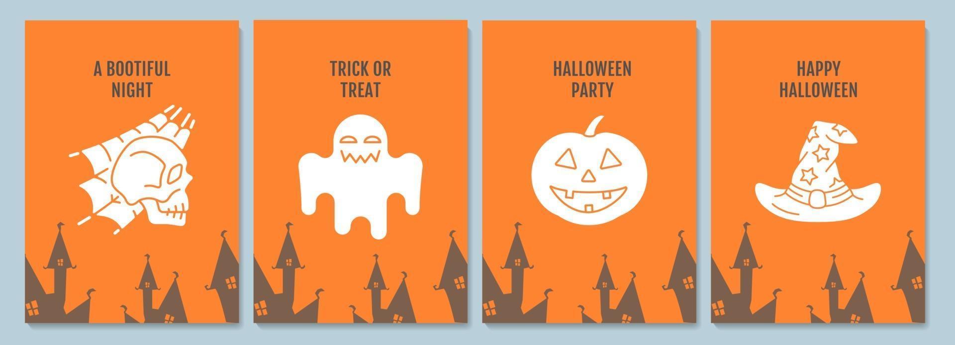 Celebre las tarjetas de felicitación de la noche de Halloween con el conjunto de elementos de icono de glifo vector