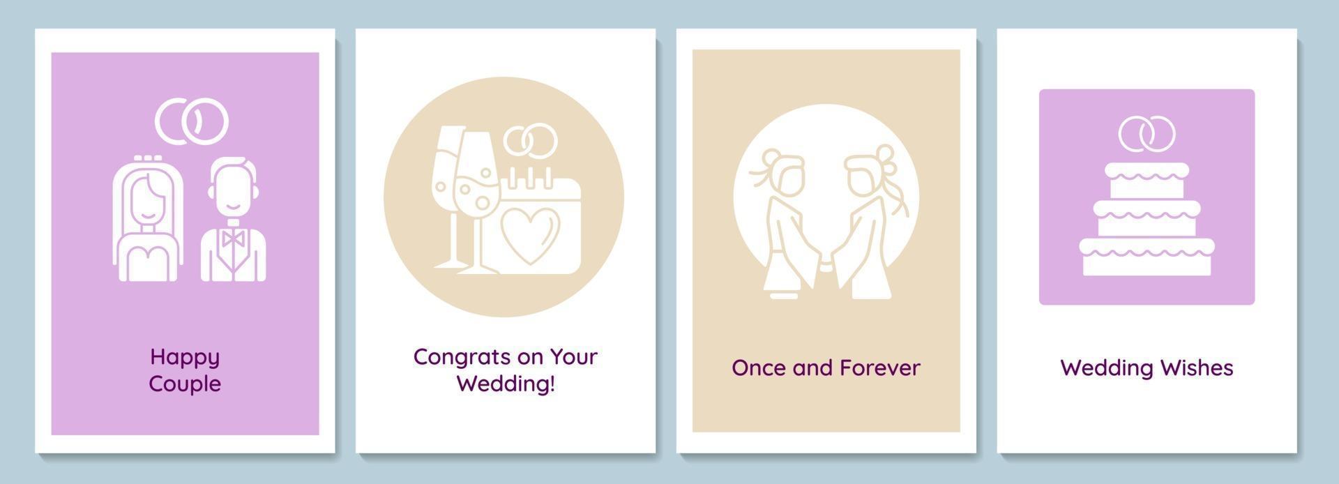 Celebrate marriage day greeting cards with glyph icon element set vector