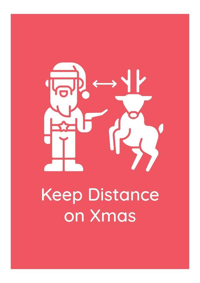 Social distance on Christmas greeting card with glyph icon element vector