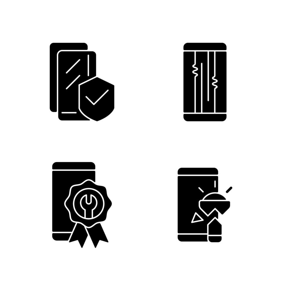 Common phone breakdowns black glyph icons set on white space vector