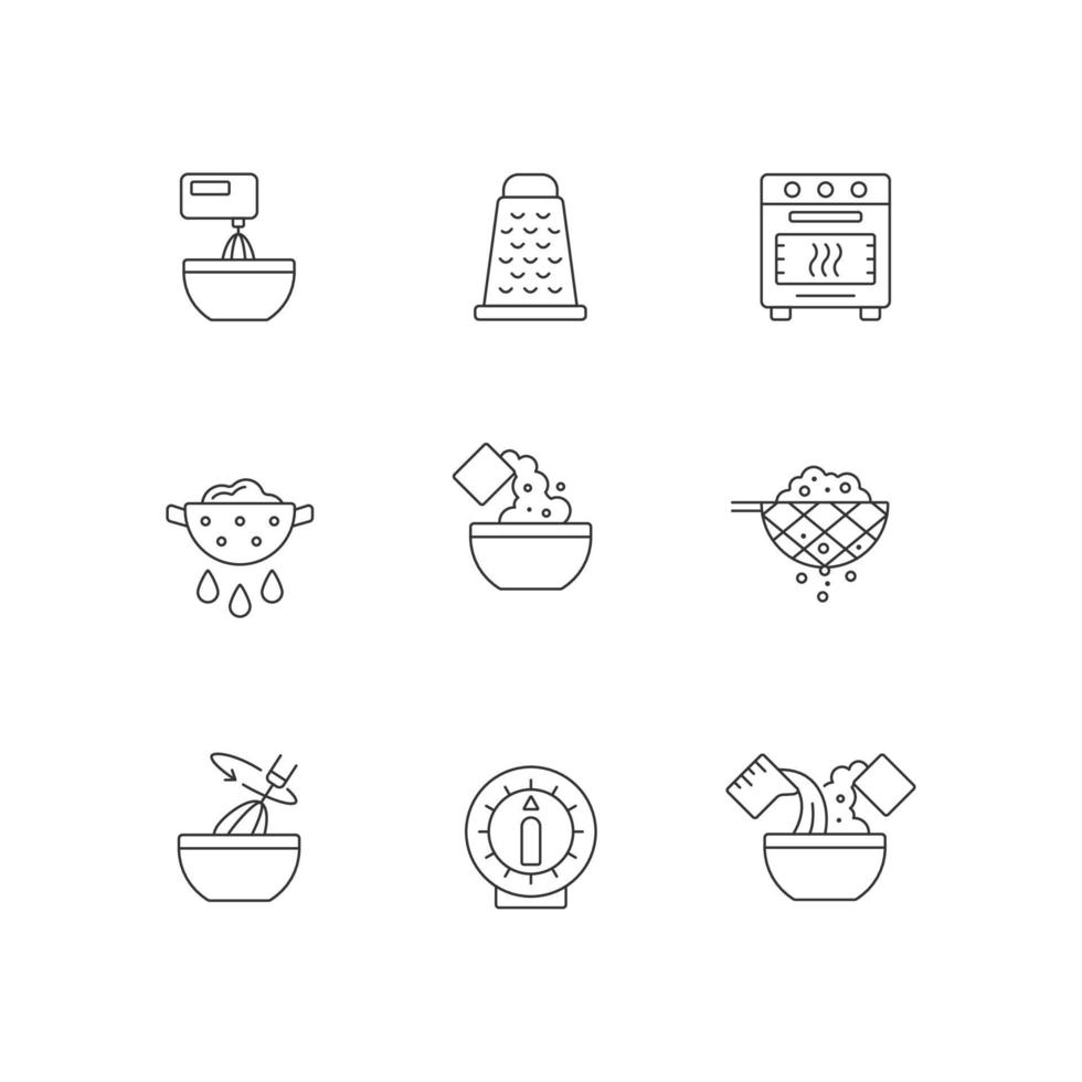 Food cooking instruction linear icons set vector