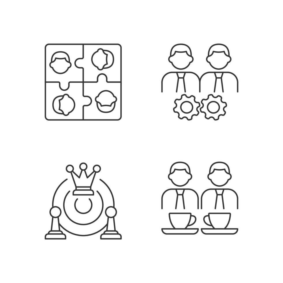 Office members interaction linear icons set vector