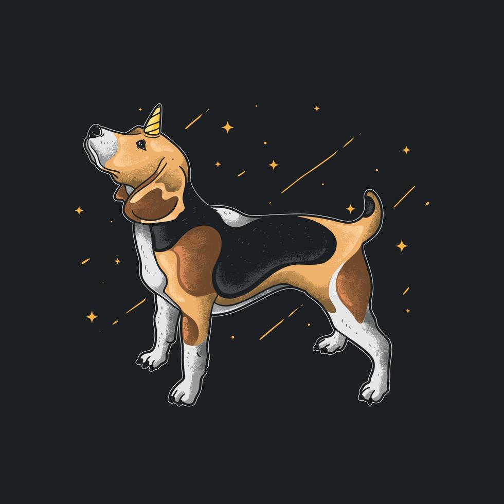 dog with unicorn horn grunge style illustration vector