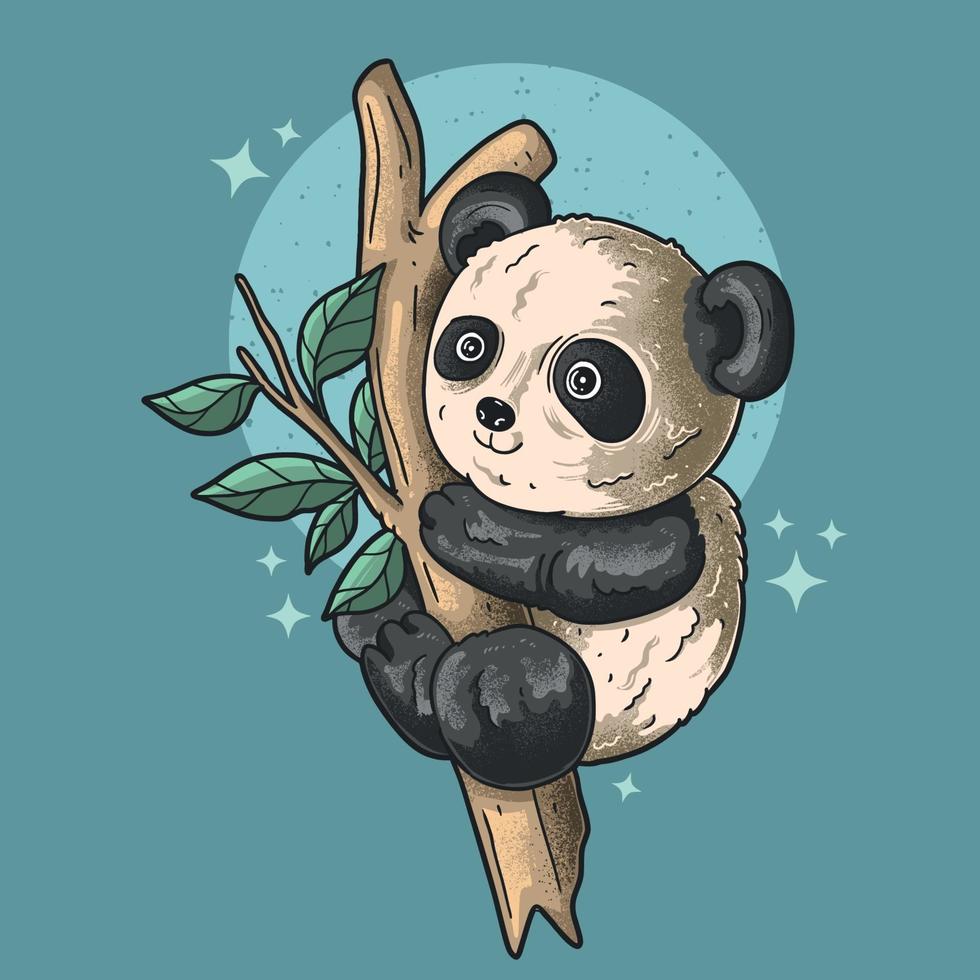 pequeño panda trepando árbol grunge estilo ilustración vector