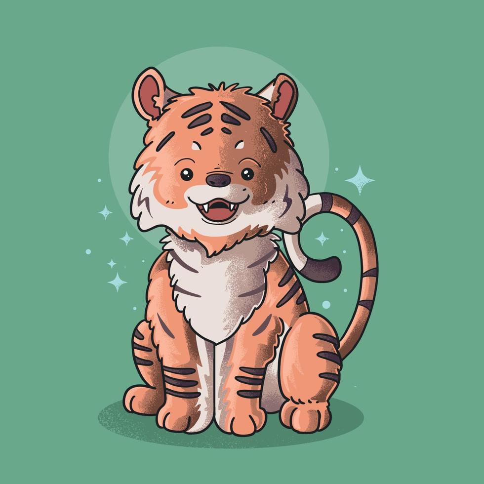 cute tiger smiling grunge style illustration vector
