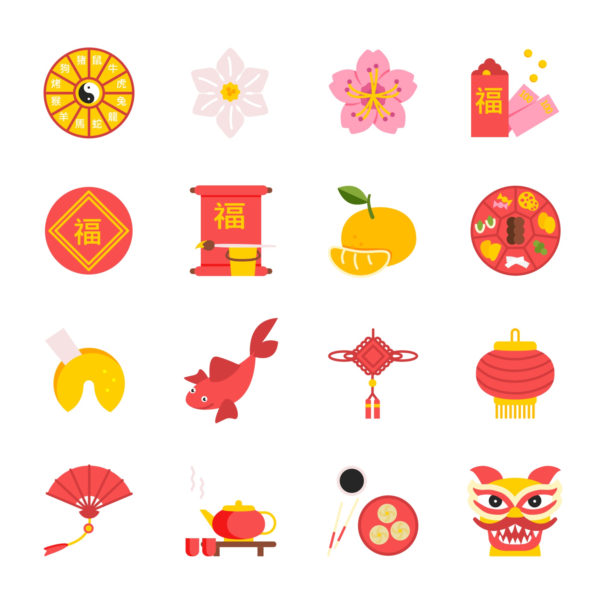 Vector set of chinese traditional new year symbols 3118351 Vector Art at  Vecteezy