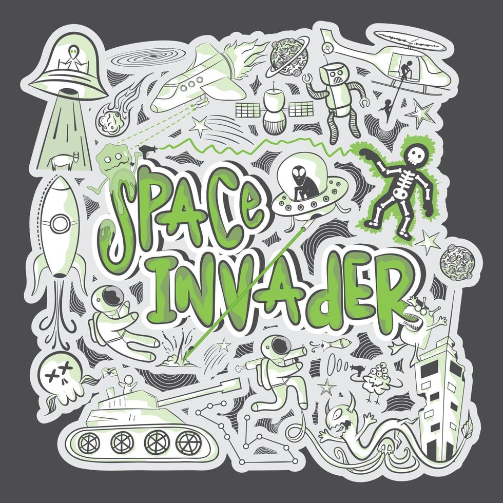 Printable Doodle Space Invaders Ready To Use vector