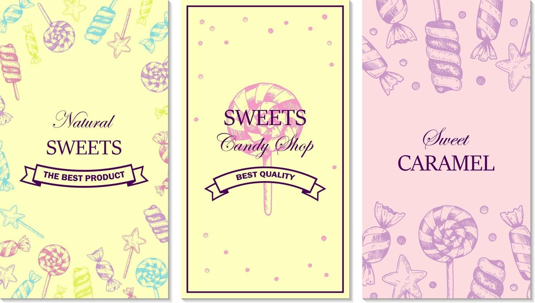 Set of hand drawn Candy shop designs. vector