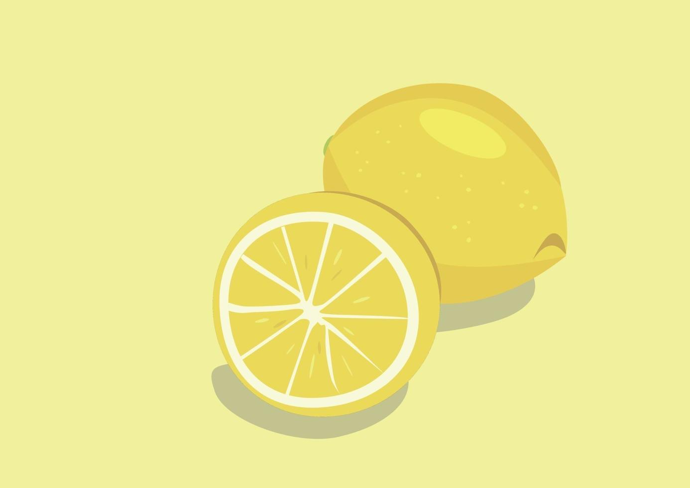 Fresh lemon fruit, vector illustration on pastel yellow background