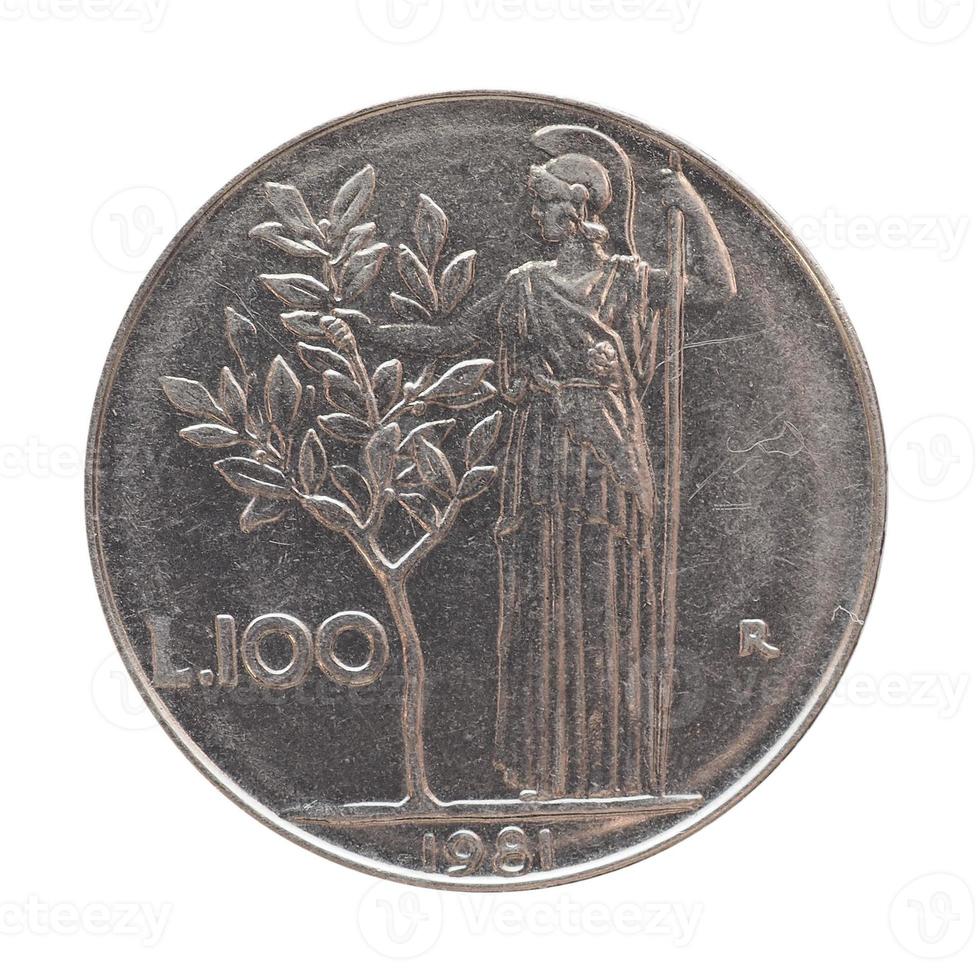 Moneda lira italiana aislado sobre blanco foto