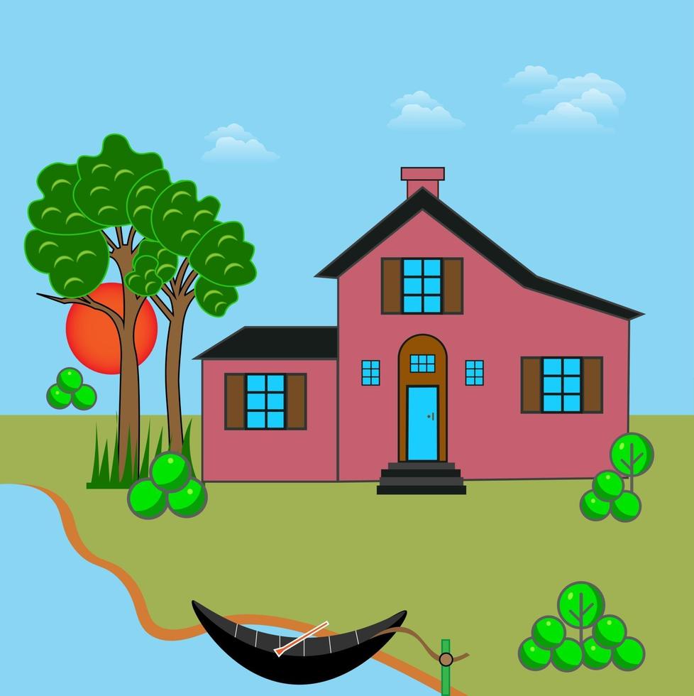 Countryside river house vector illustration