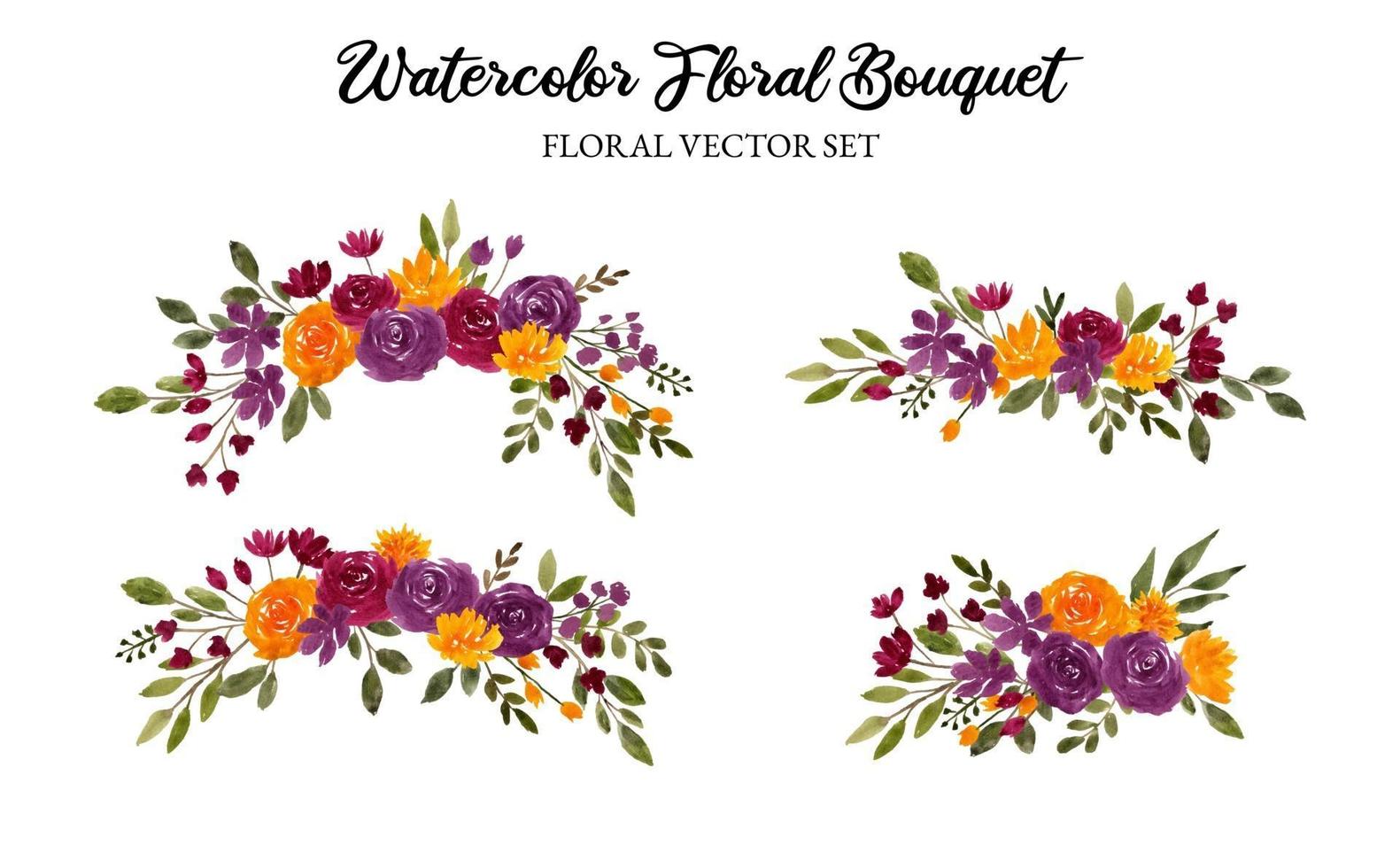 watercolor flower arrangement separated vector set