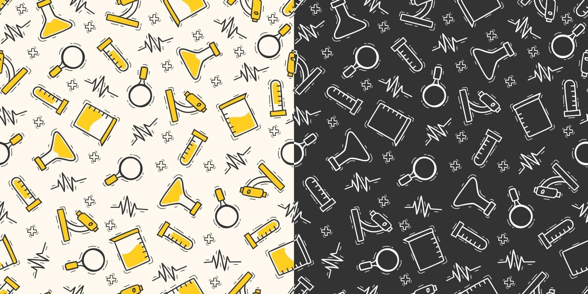 Hand drawn doodle laboratory bottle seamless pattern vector