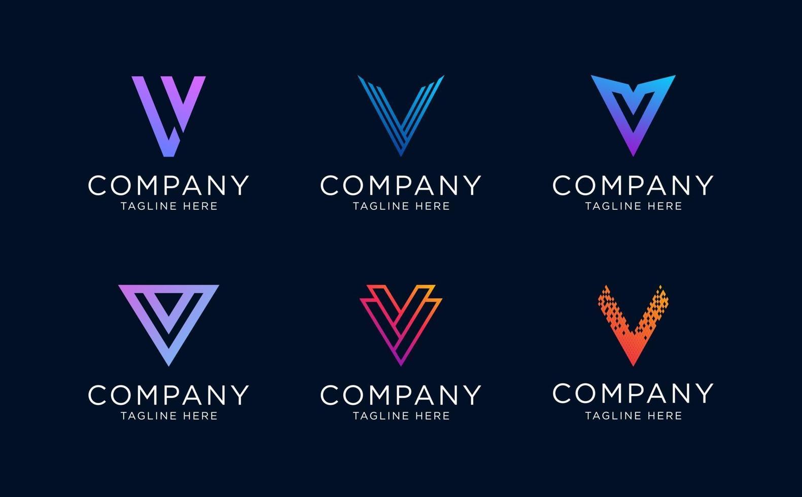 plantilla de colección de logotipo de letra inicial simple v vector