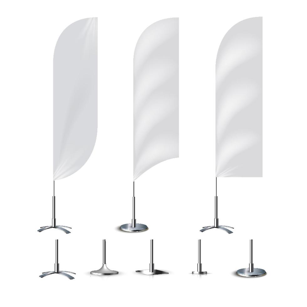 Realistic banner flag 3d mockup on white backdrop vector