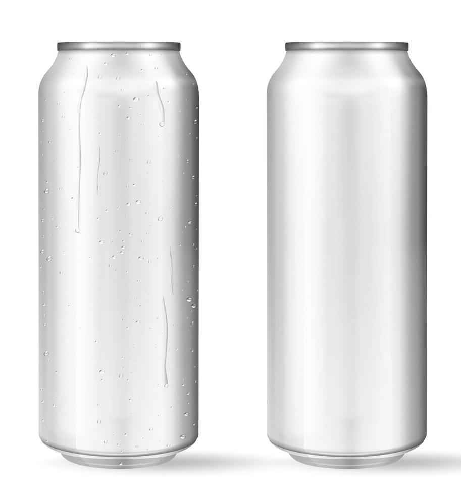 Realistic aluminum cans with water drops Vector