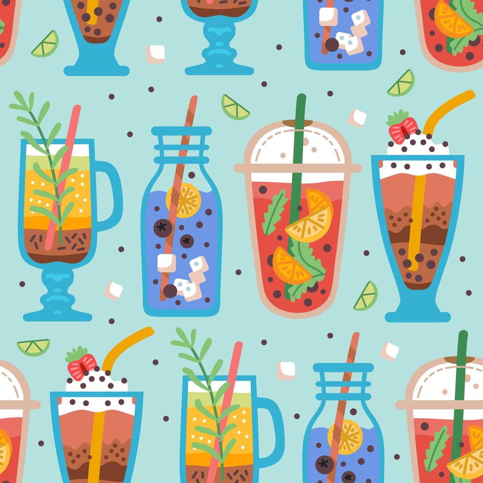 Seamless pattern with delicious vegan drinks, juices or smoothies vector