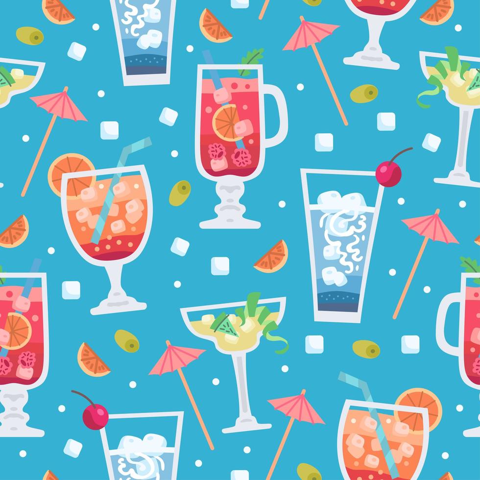 Retro Alcoholic fruit drinks seamless pattern for wallpaper design. vector
