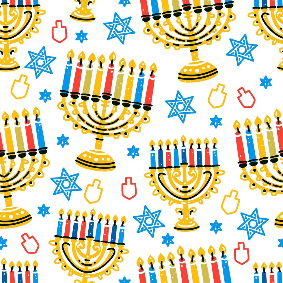 Hanukkah de patrones sin fisuras en estilo plano sobre fondo blanco. vector