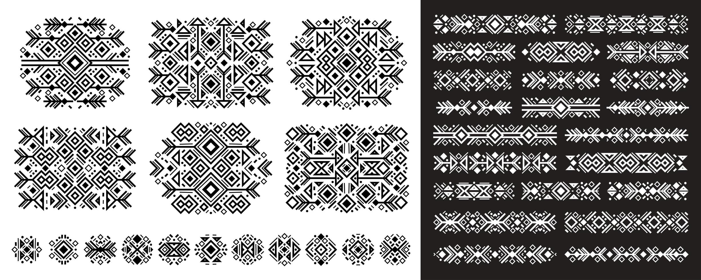 Navajo elements set in boho style on white and bla vector