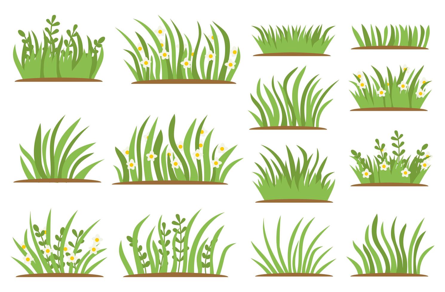 Green Grass flat icon set. Isolated on white background vector