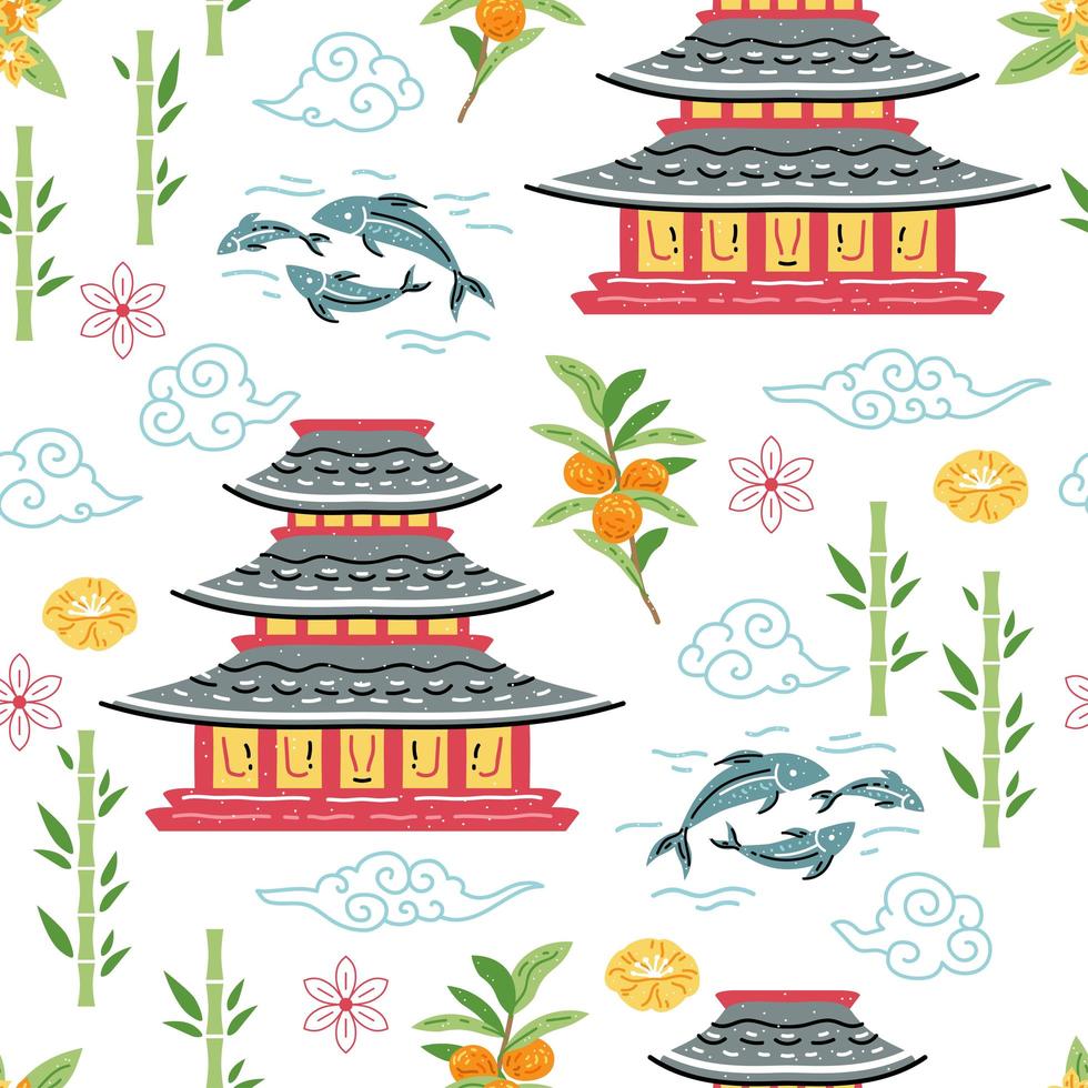 Japanese pagoda seamless pattern for wallpaper design vector